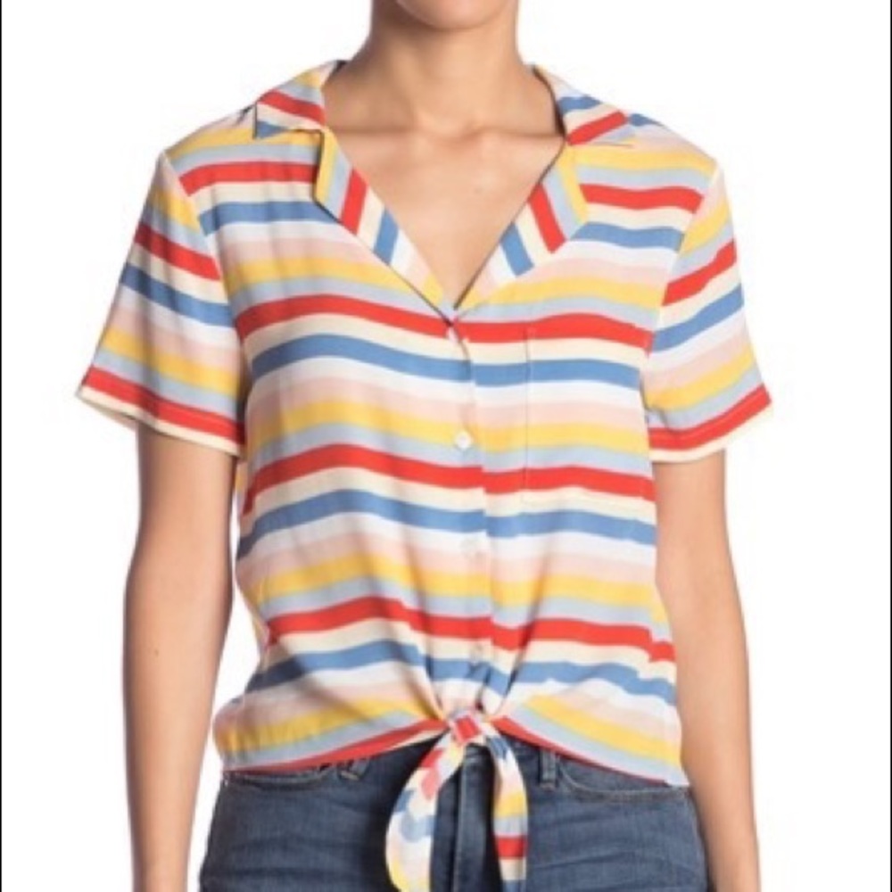 Rainbow Stripe Tie-Front Top